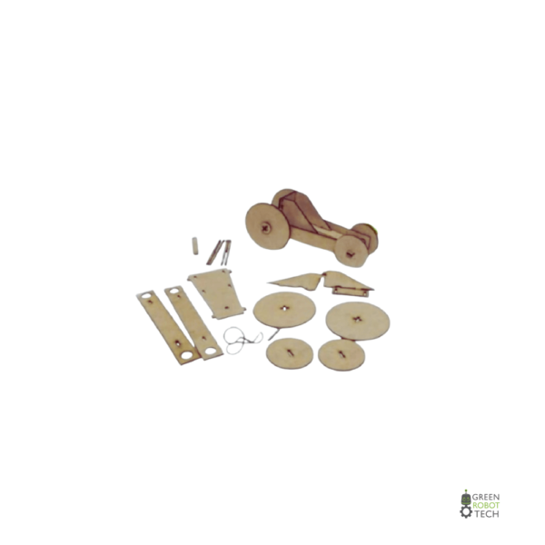 EPC-PGALLERY-2 (1) Unassembled wooden parts for Green Robot Tech’s elastic-powered car DIY kit, promoting creative assembly and eco-conscious learning