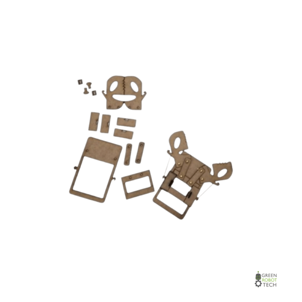 Wooden mechanical claw component from Green Robot Tech’s DIY robotics kit, made for STEAM learning activities