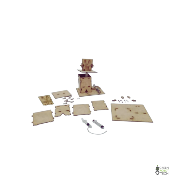 PM-PR-GALL-2 Unassembled parts of the DIY pneumatic lift kit by Green Robot Tech, promoting creativity and eco-friendly STEAM learning